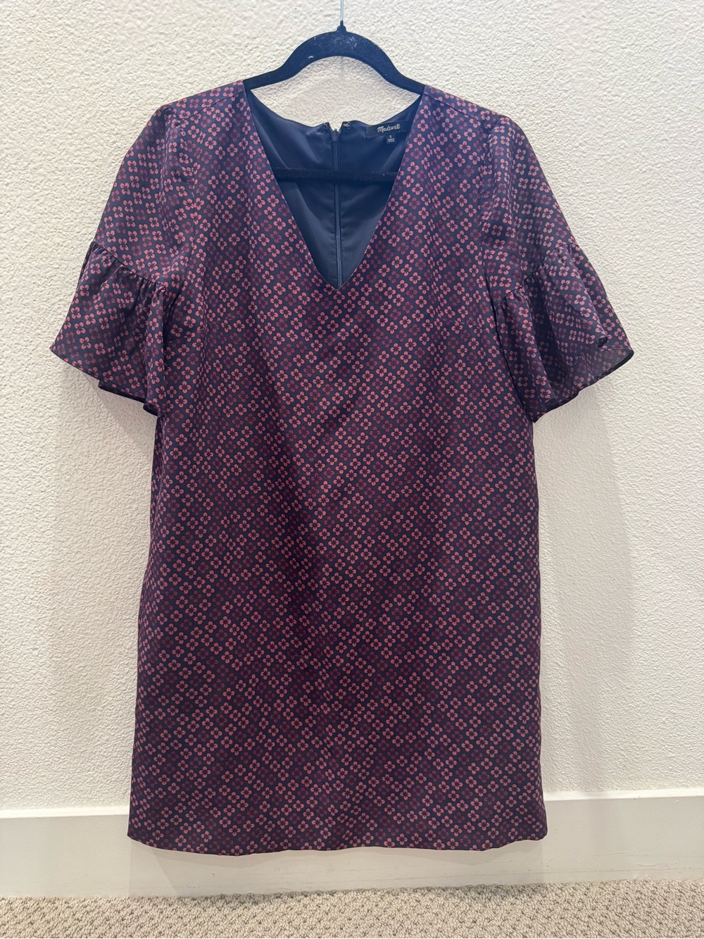 Madewell Painted Clover silk bell-sleeve shift vneck dress